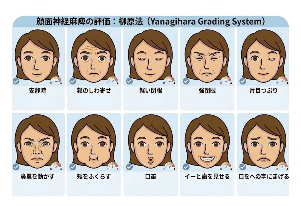 顔面神経麻痺の評価基準（柳原法）